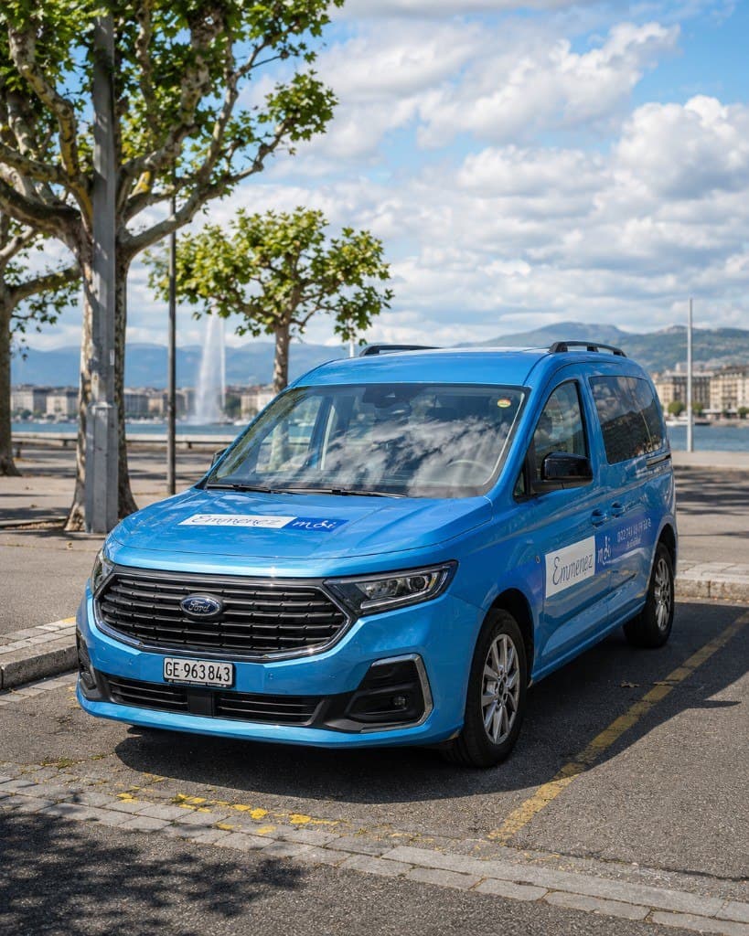 Véhicule Emmenez-moi sur les quais de Genève, Jet d’Eau en arrière-plan